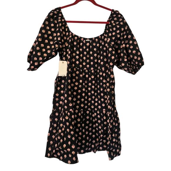 Billabong Breezy Palms Black Pebble Cotton Sundress Puff Sleeves Romantic NWT XL - Picture 13 of 16
